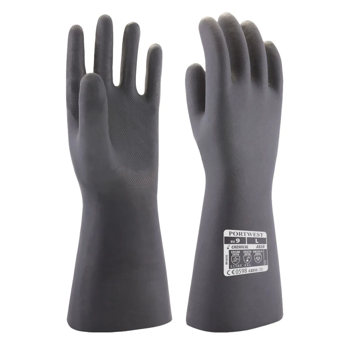 (12 pairs) Portwest Neoprene Chemical Gauntlet Black