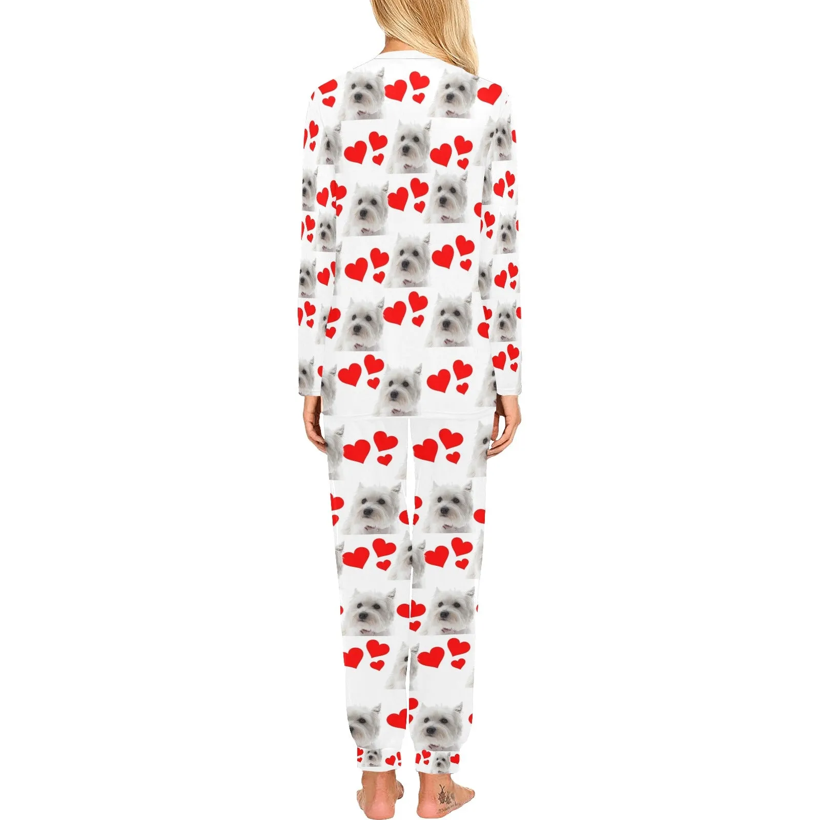 2 Piece Westie Hearts Long Tee Pajama Set