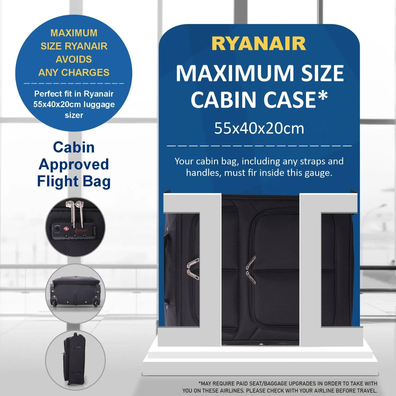 Aerolite Ryanair Bundle Expandable (55x40x20cm) to (55x40x23cm) Ryanair (Priority) Maximum Lightweight Cabin Suitcase and (40x20x25cm) Ryanair Maximum Underseat Holdall