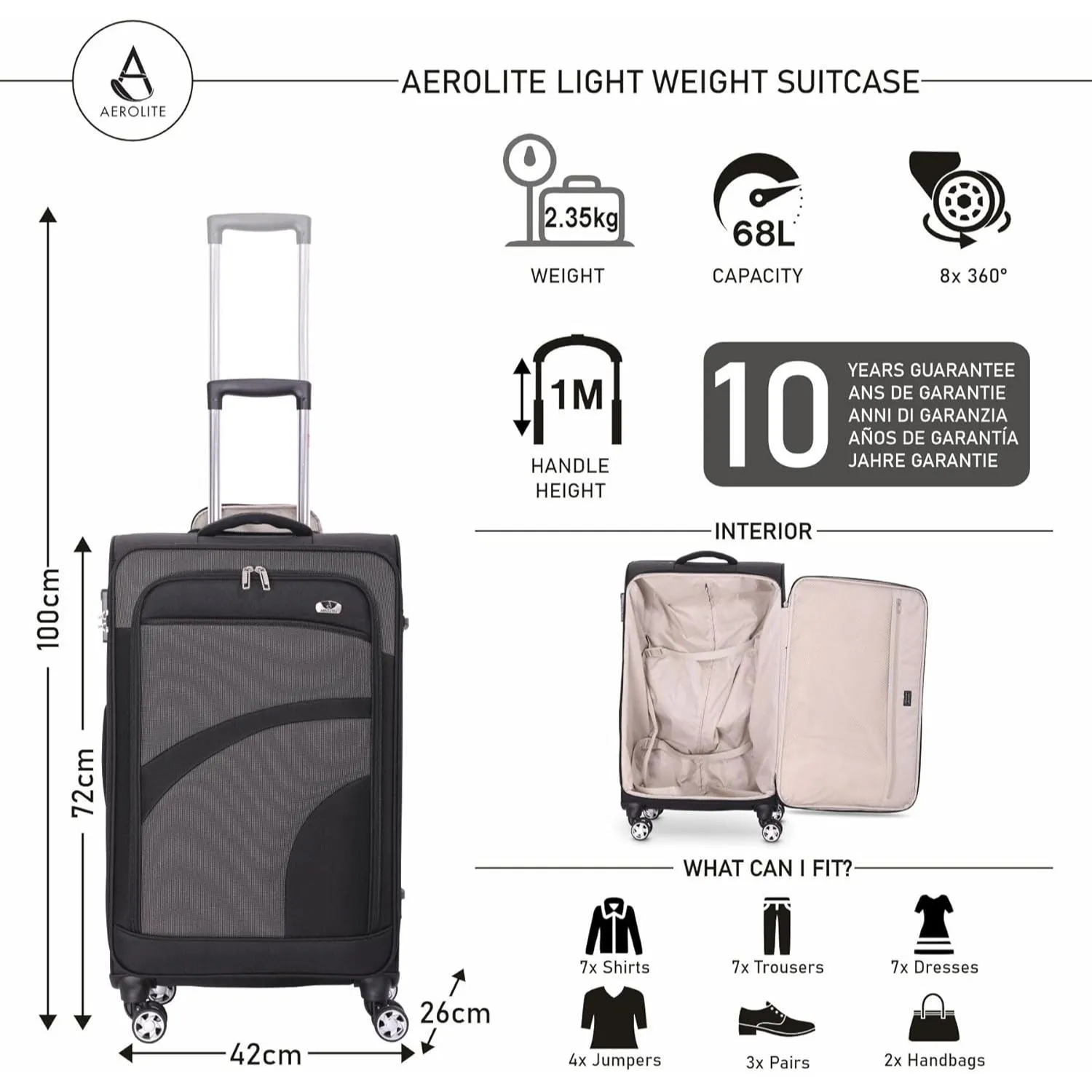 Aerolite Super Lightweight 4 Wheels Soft Shell Cabin & Hold Luggage, Cabin Size Approved for Ryanair (Priority), easyJet (Plus/Large Cabin), British Airways, Delta, Lufthansa, (Cabin 21", Medium 26", Large 30")