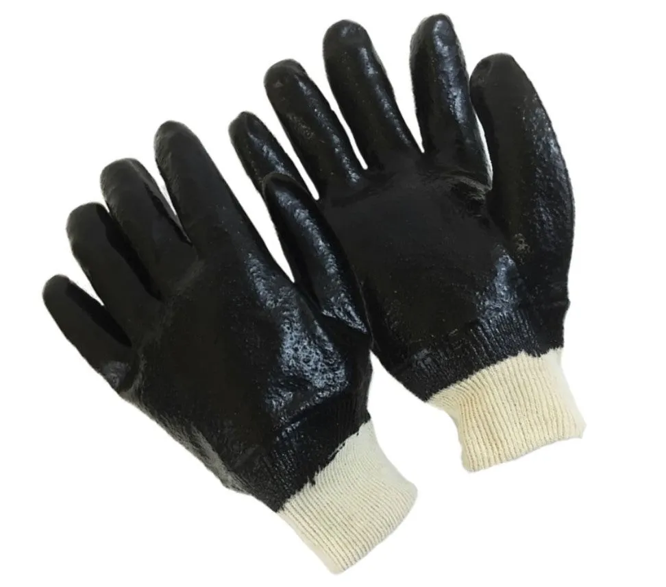 Black PVC Rough Coated Knitwrist Gloves