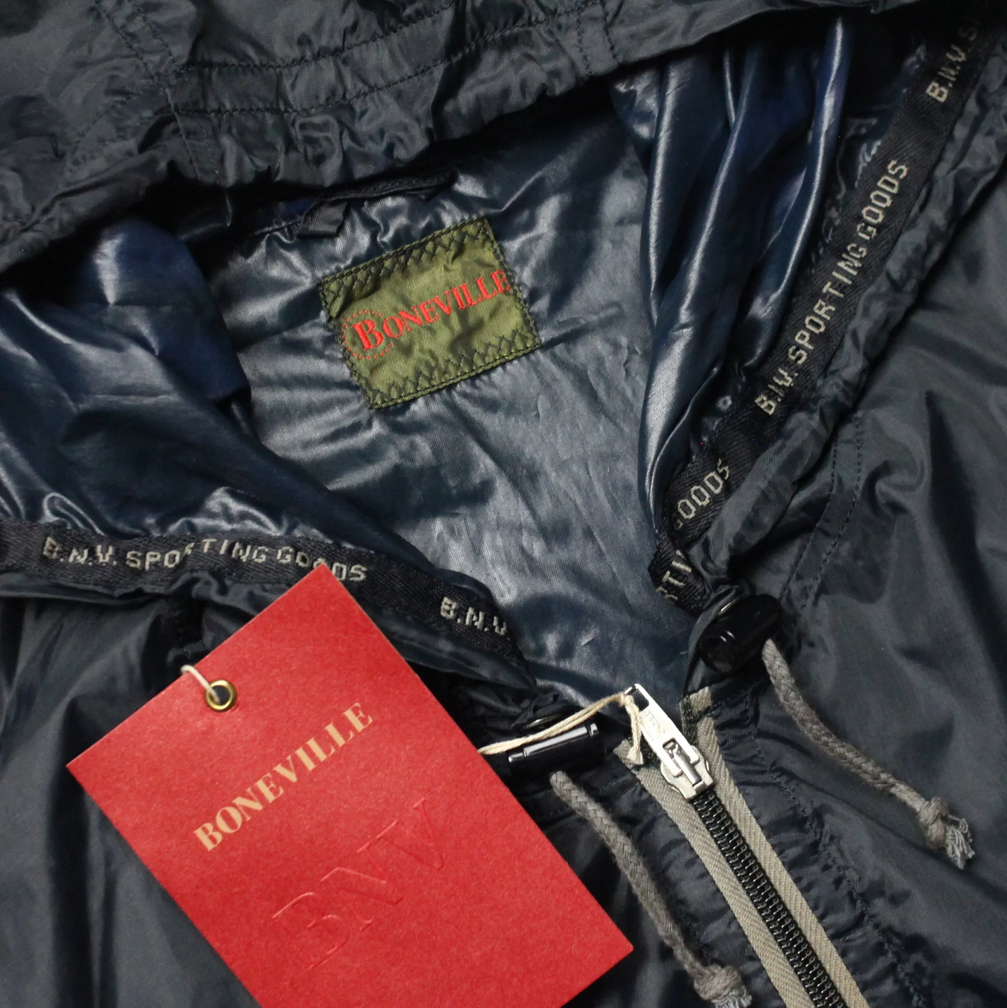 Boneville SS 92 Navy Embroidered Zip Up Windbreaker Jacket circa 1980's