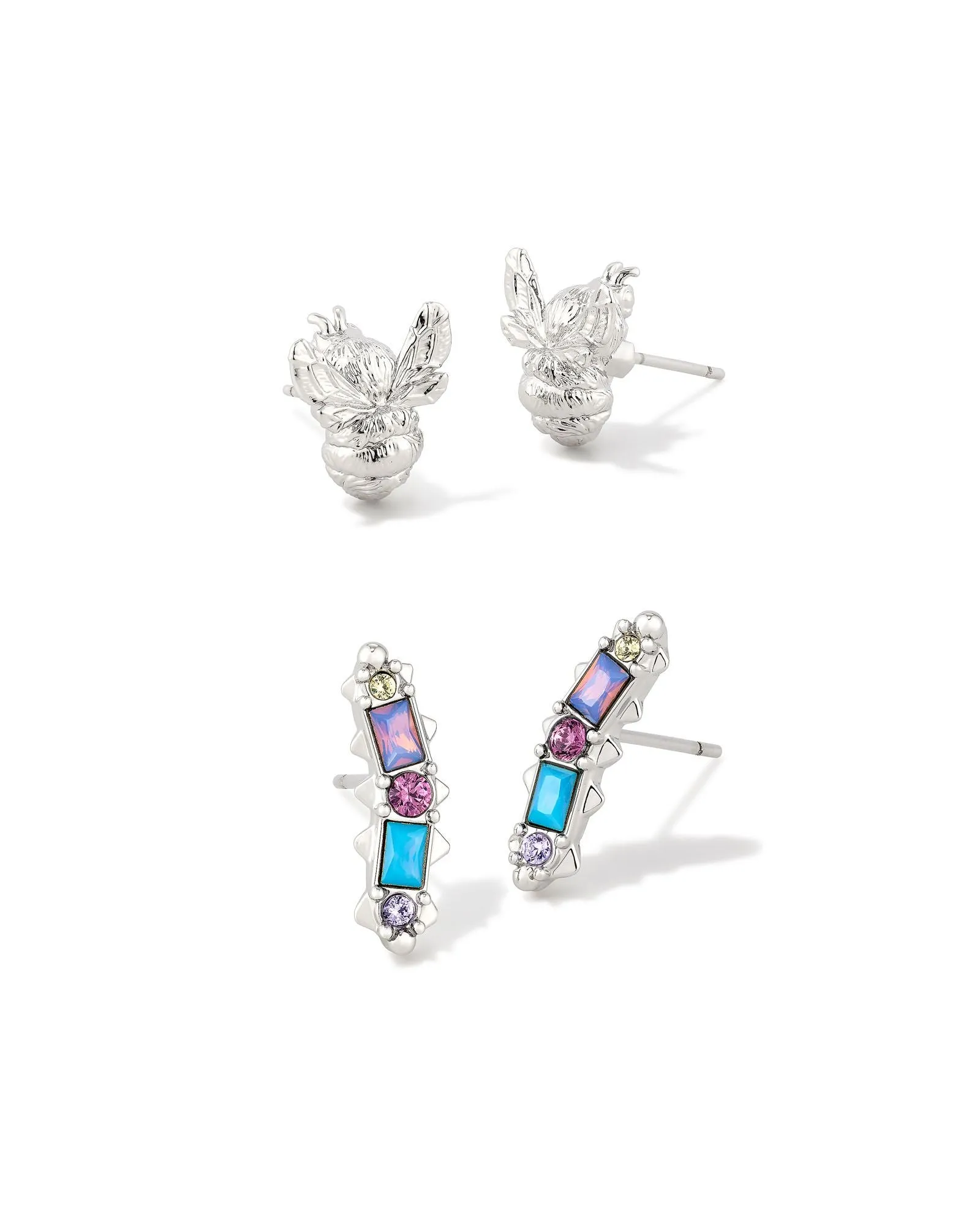 Devin Stud Earring Set in Rhodium Crystal Pastel Mix