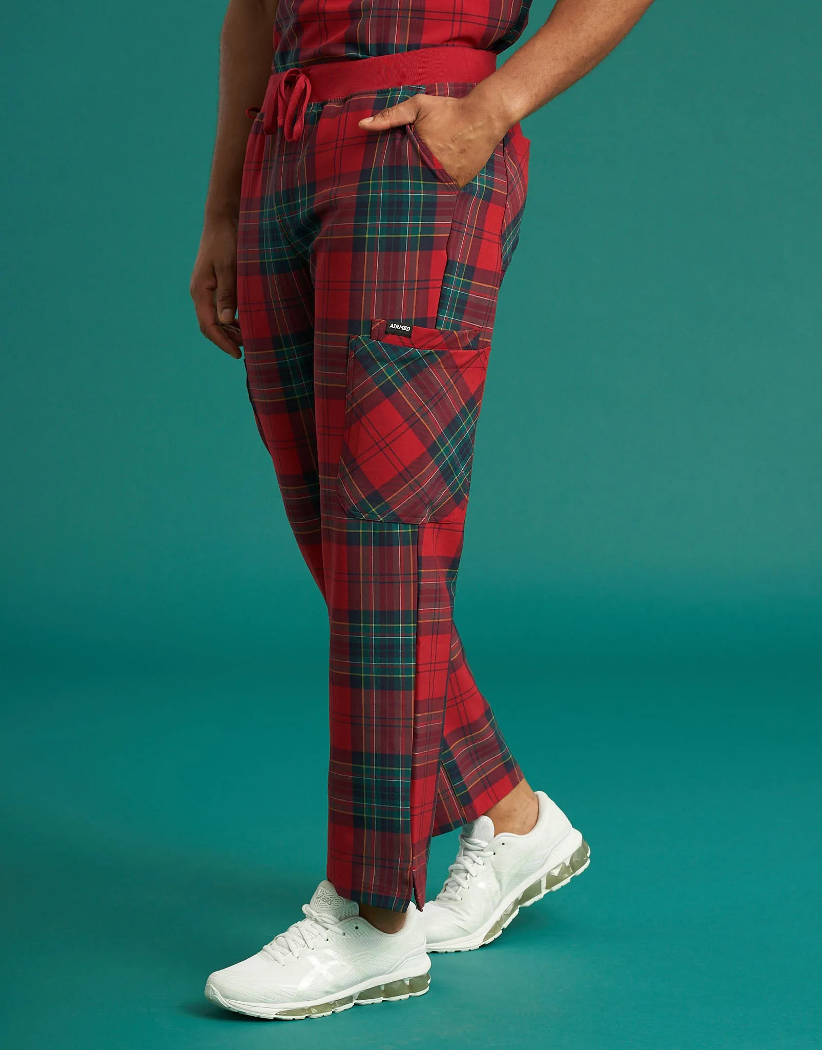 Essential Multi-Pocket Scrub Pants - Christmas Red Tartan