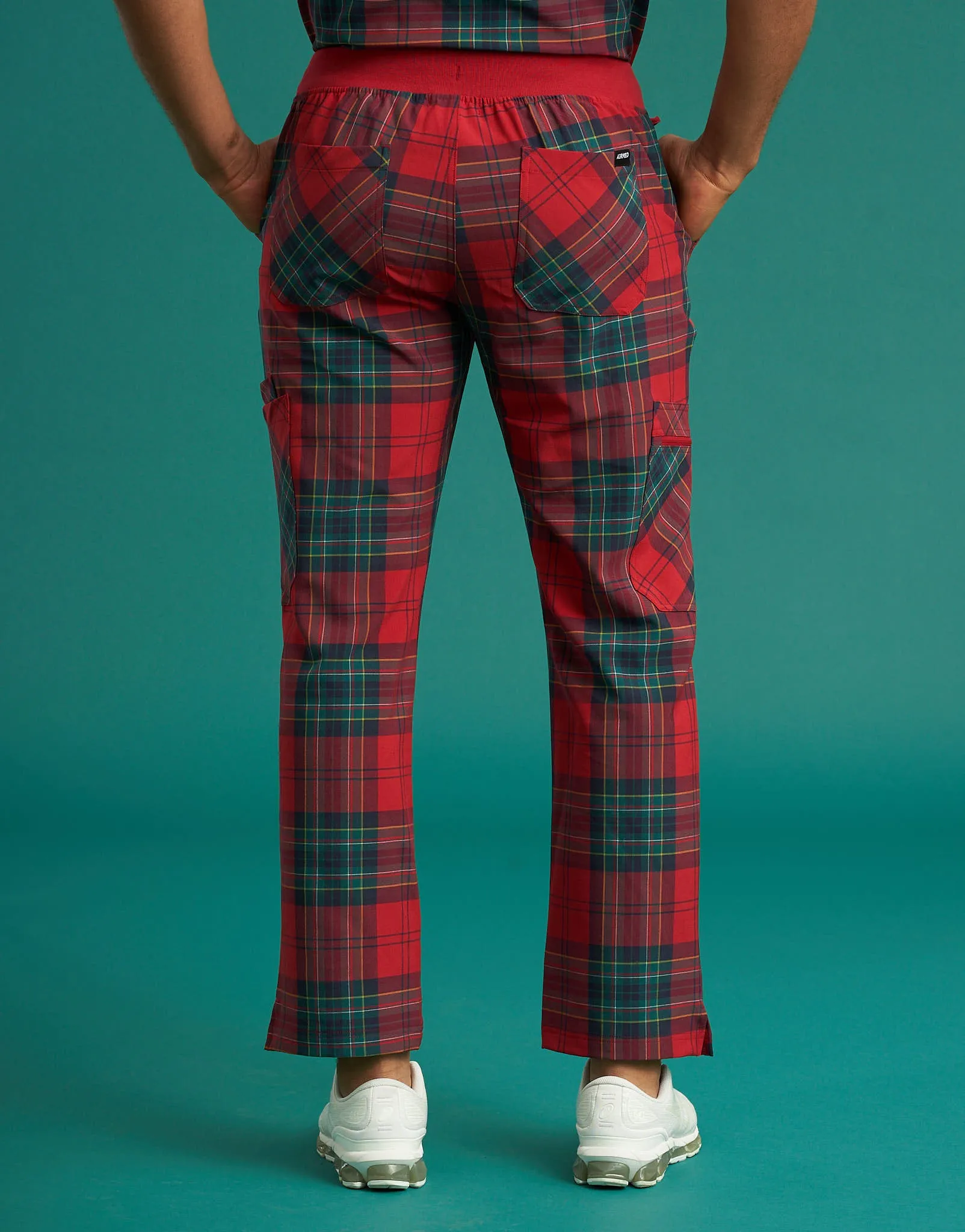 Essential Multi-Pocket Scrub Pants - Christmas Red Tartan