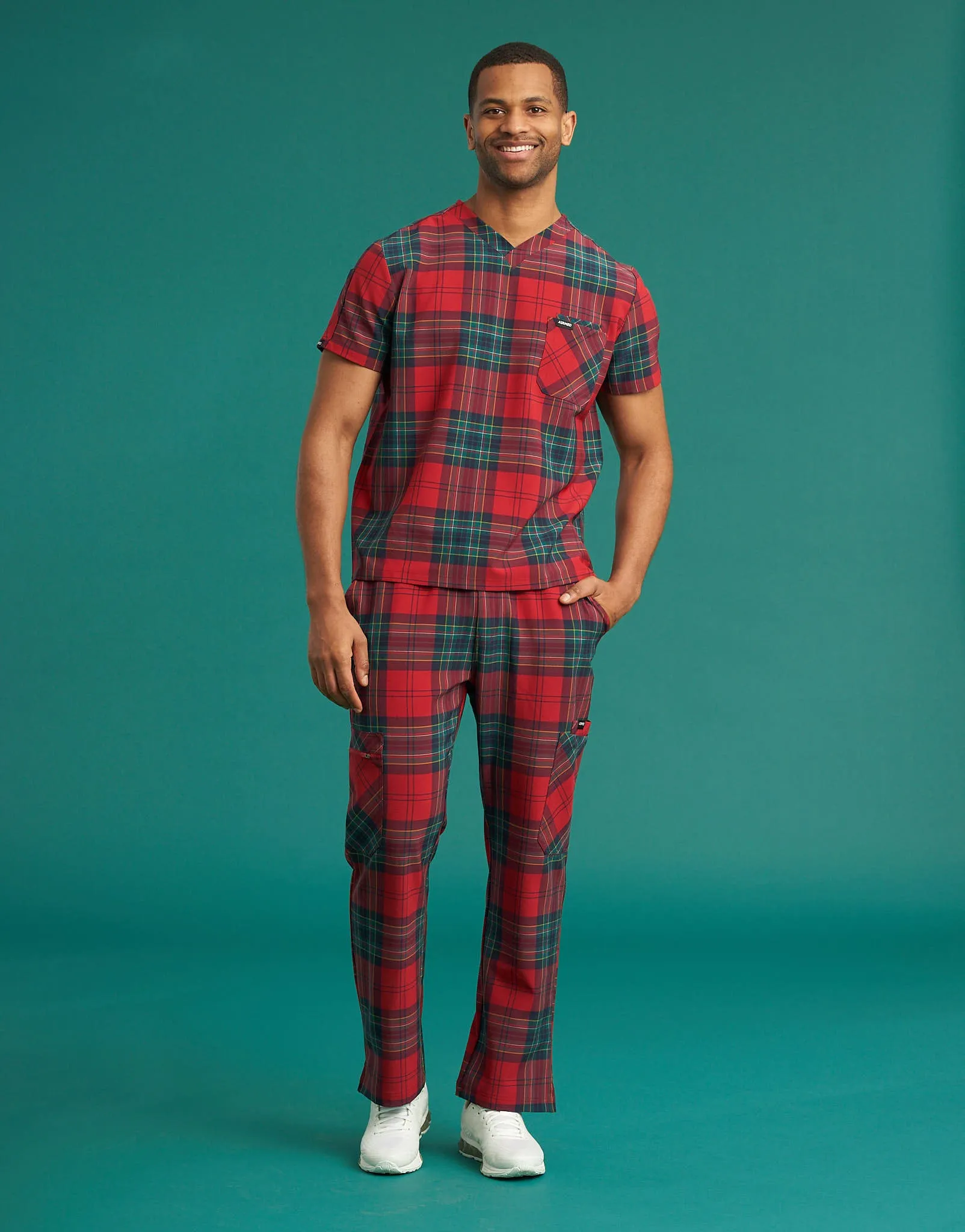 Essential Multi-Pocket Scrub Pants - Christmas Red Tartan