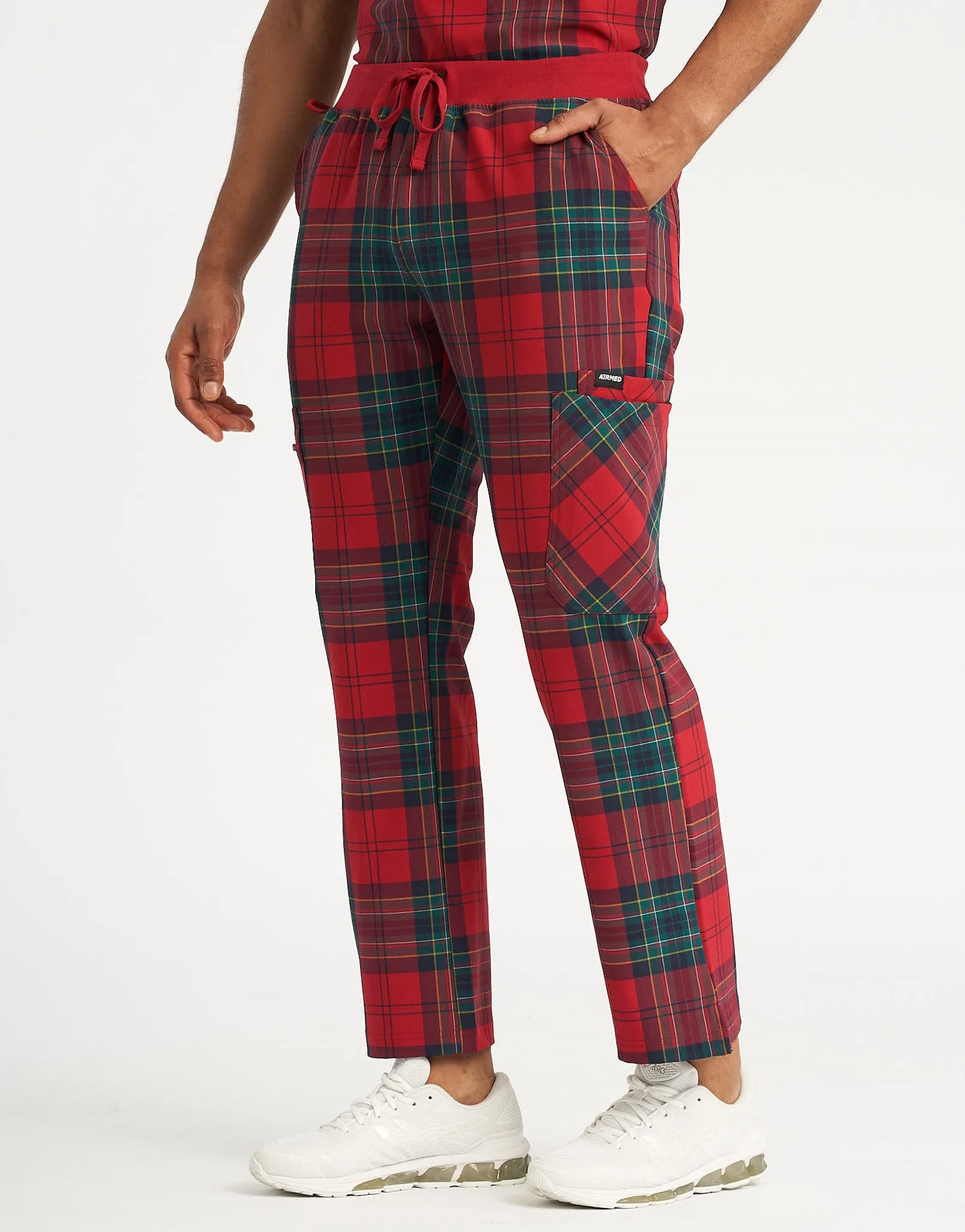 Essential Multi-Pocket Scrub Pants - Christmas Red Tartan