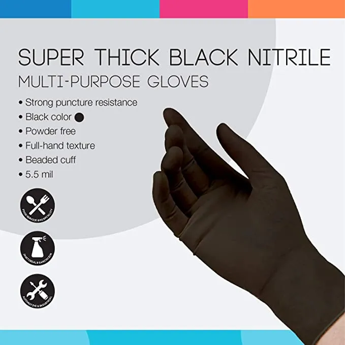 HandCare Black Nitrile Gloves - Exam Grade, Powder Free (6 Mil), 100 Gloves (1 Box)