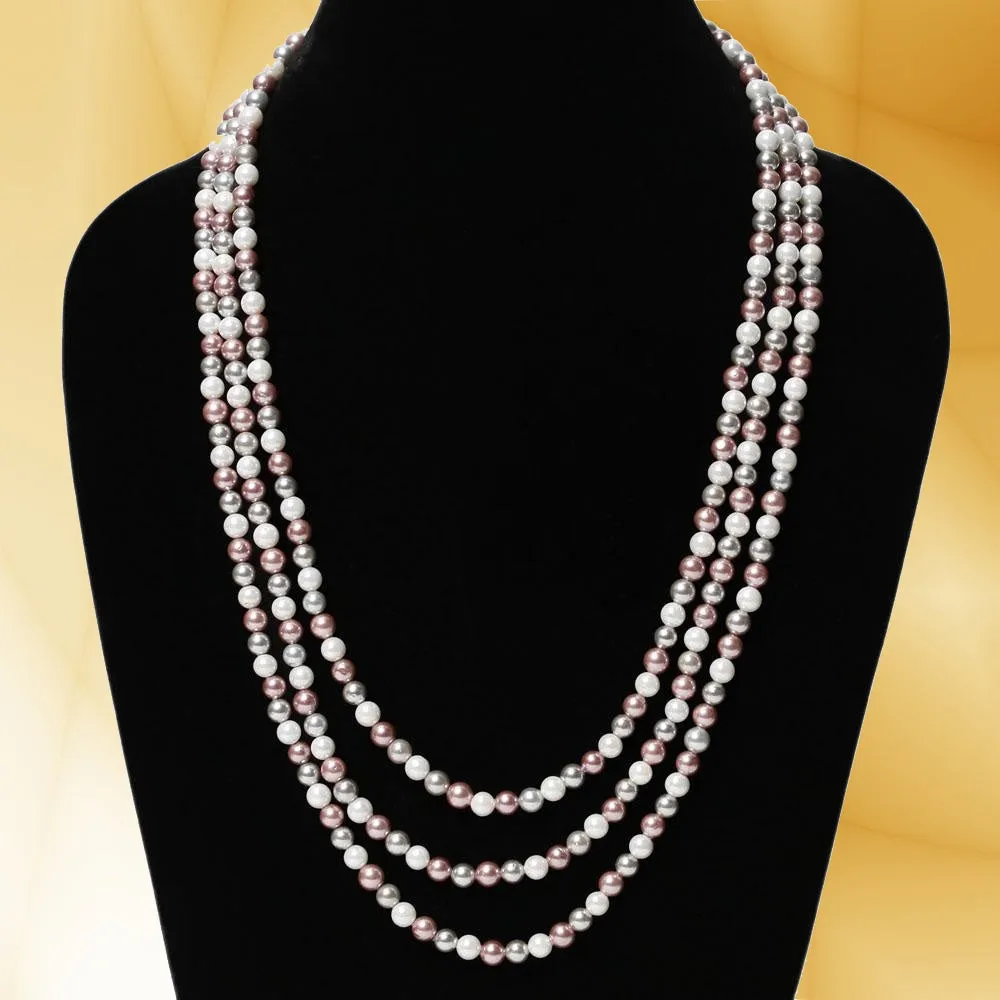 Imeora Multicolor 6mm Tripple Line Shell Pearl Necklace