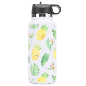 Insulated Water Bottle 32oz Pineapple Monstera White