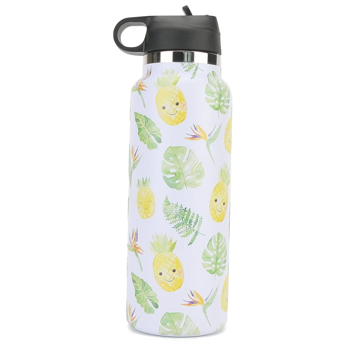 Insulated Water Bottle 40oz Pineapple Monstera White