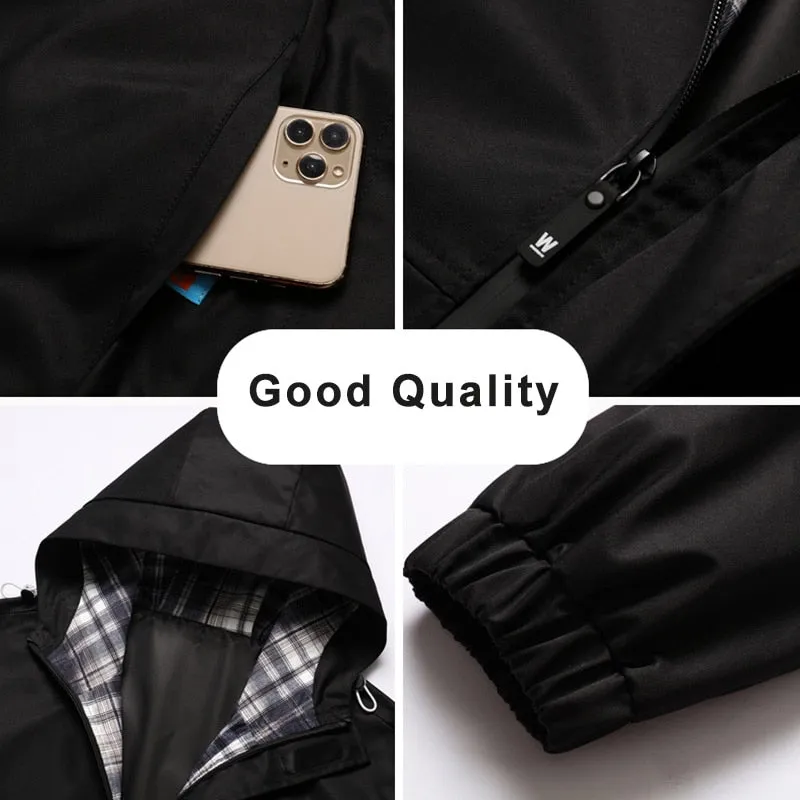 Men's Windbreaker Jackets Spring Autumn Fashion Patchwork Plaid Hooded Coat Male Clothing Casual Jackets 8XL