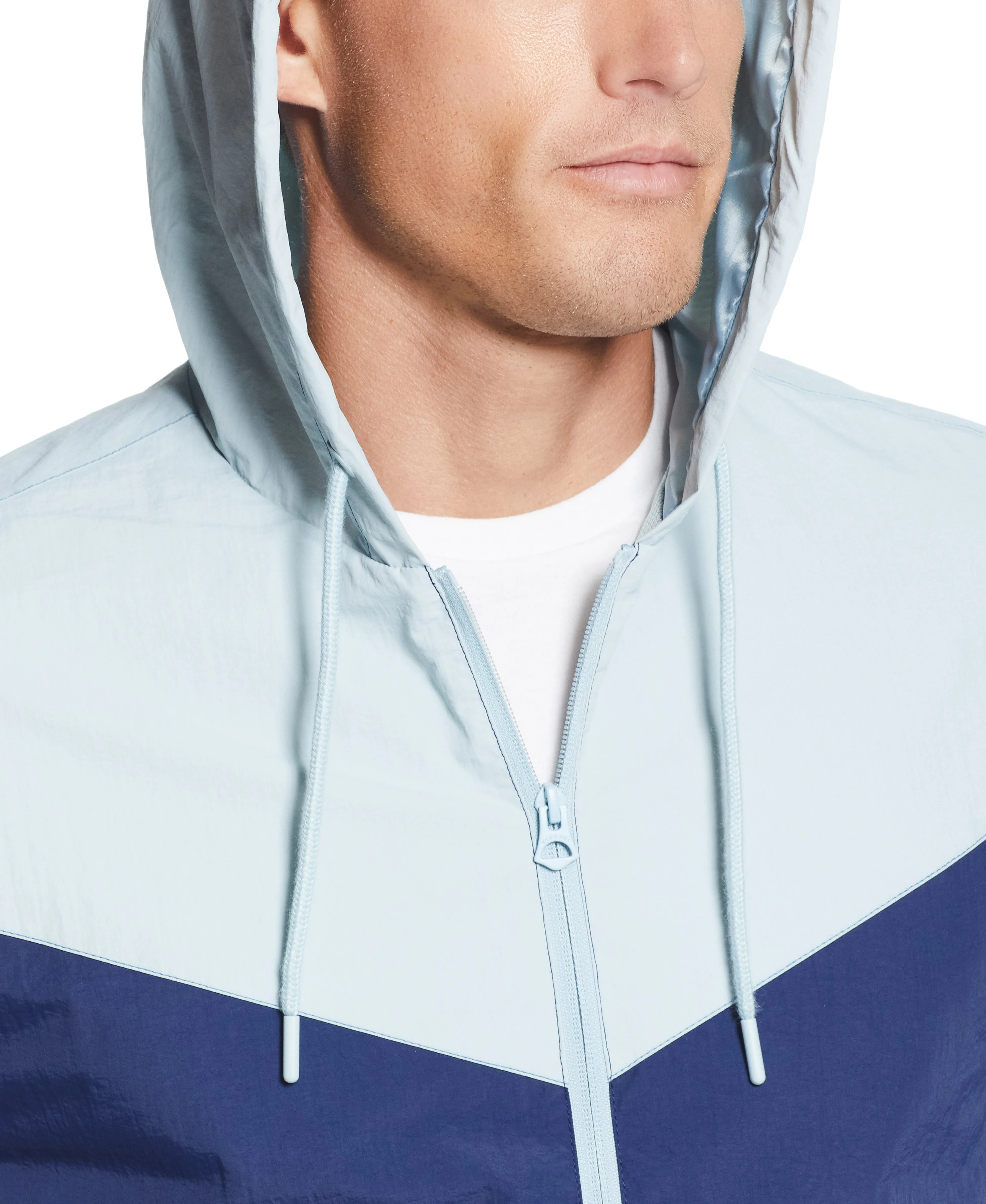 Nylon Zip Up Color Block With Hood In Federal Blue