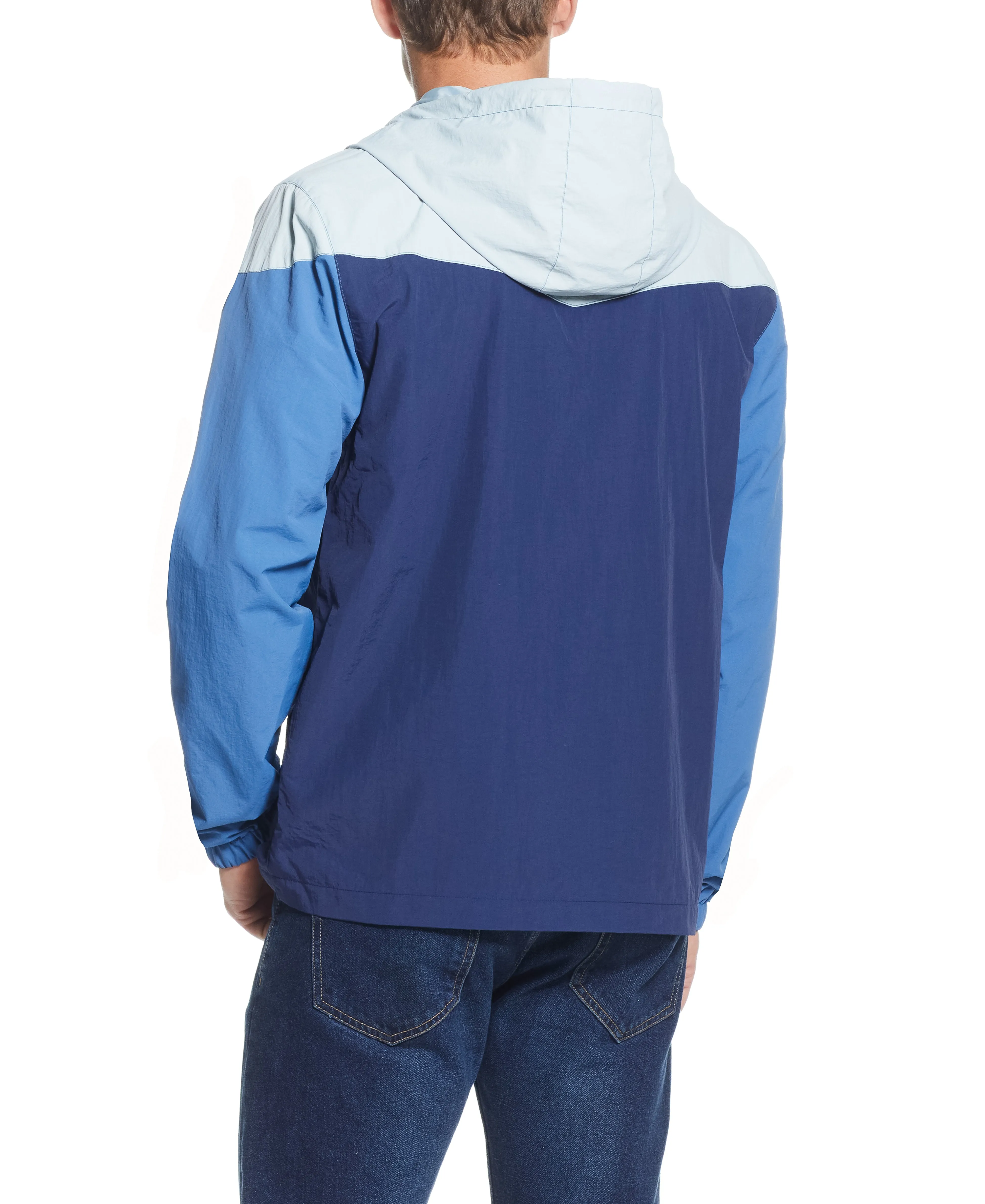 Nylon Zip Up Color Block With Hood In Federal Blue