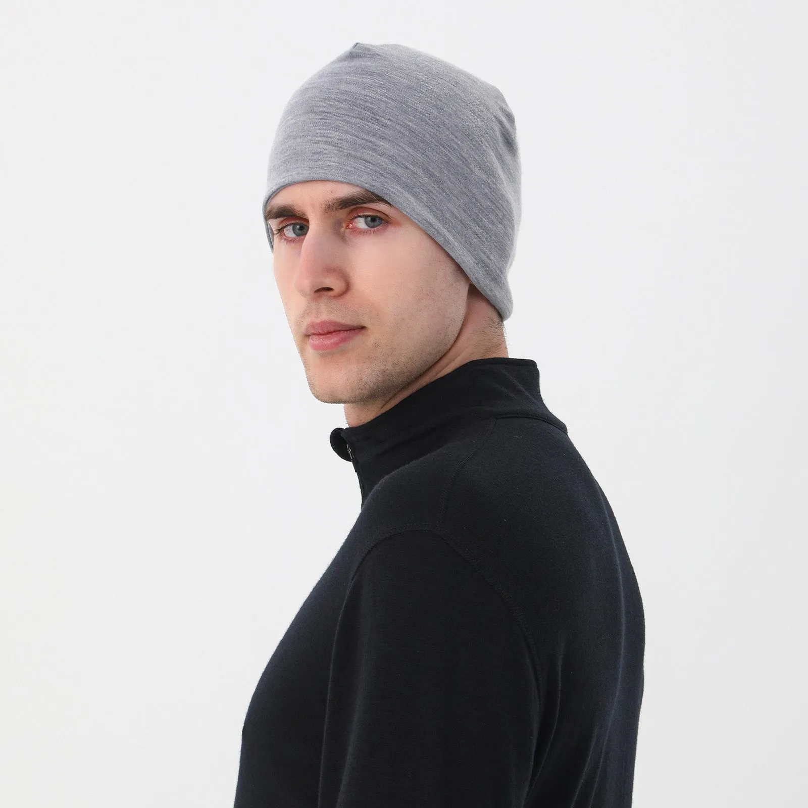 Unisex 100% Merino Wool Beanie Heather Grey - MT14