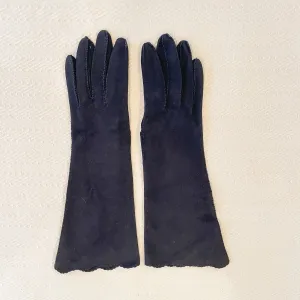 Vintage 40s/50s Black Cotton Gloves, Scallop Details SZ 6 1/2