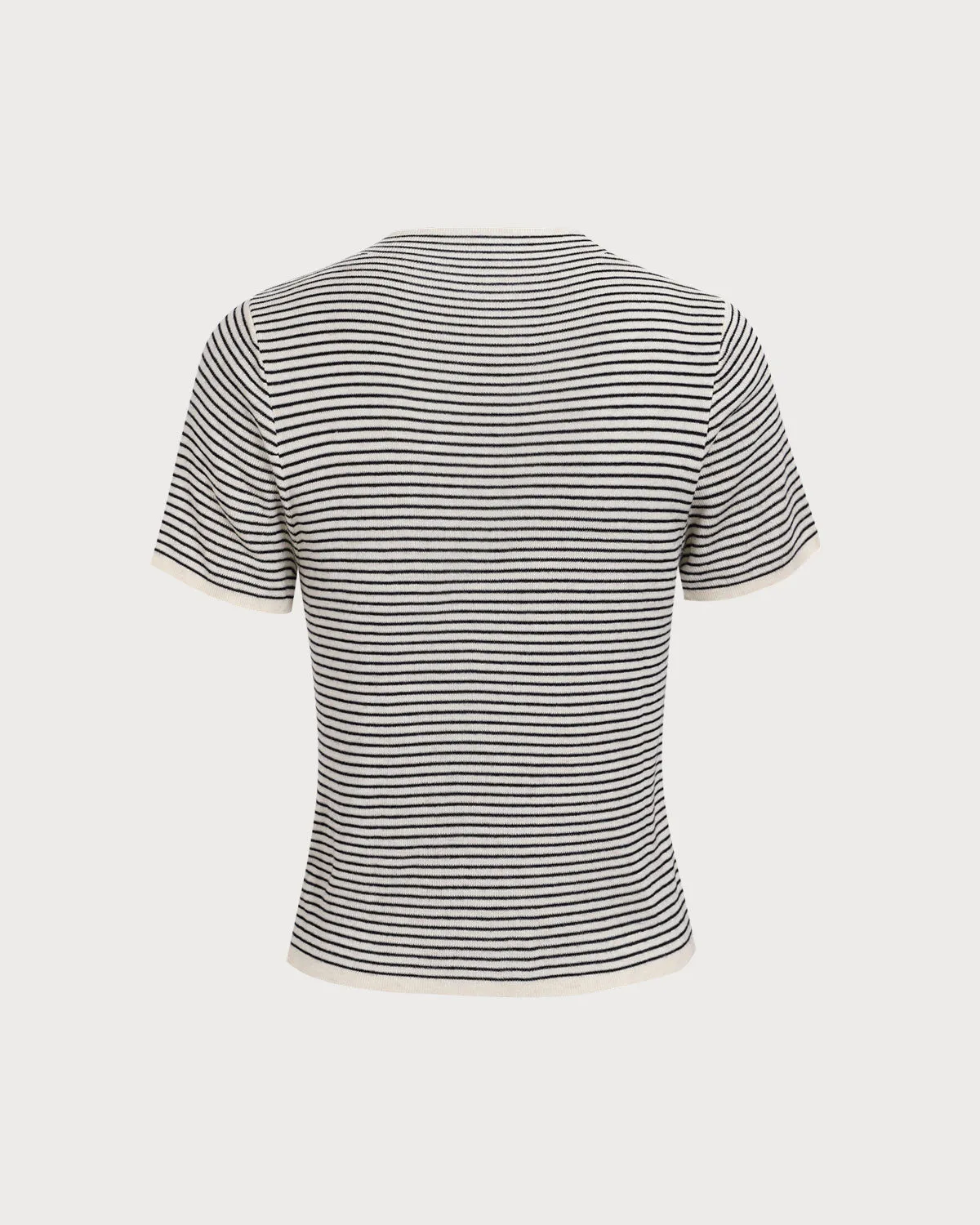 Women's Black Round Neck Striped Tee